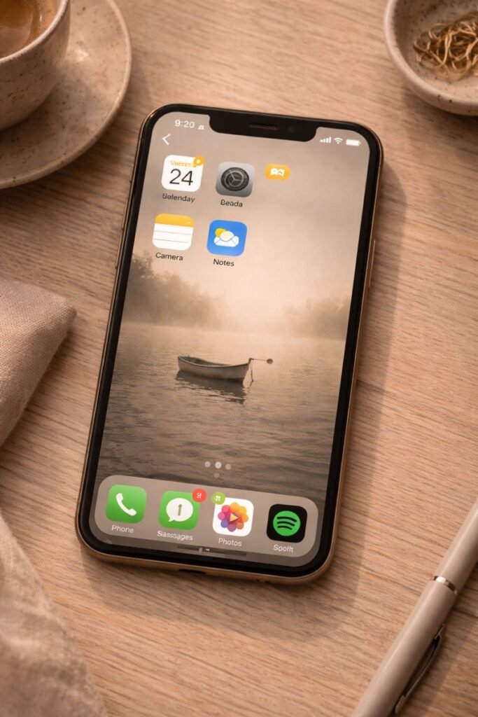 a phone with only a few essential apps, uncluttered home screen