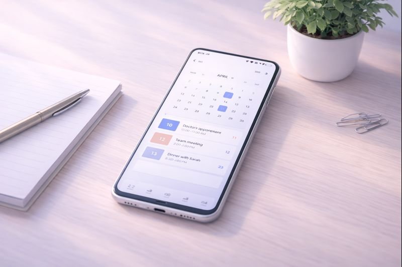 a simple calendar-style app interface with soft colors and clear spacing