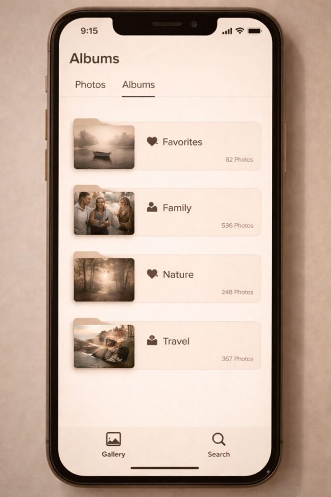 a tidy digital photo album with subtle folders