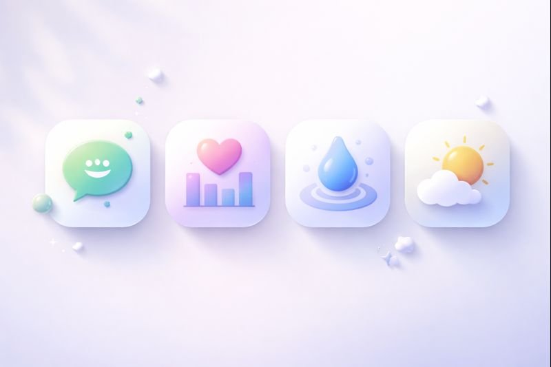 abstract shapes representing different app personalities, soft gradients, calm composition