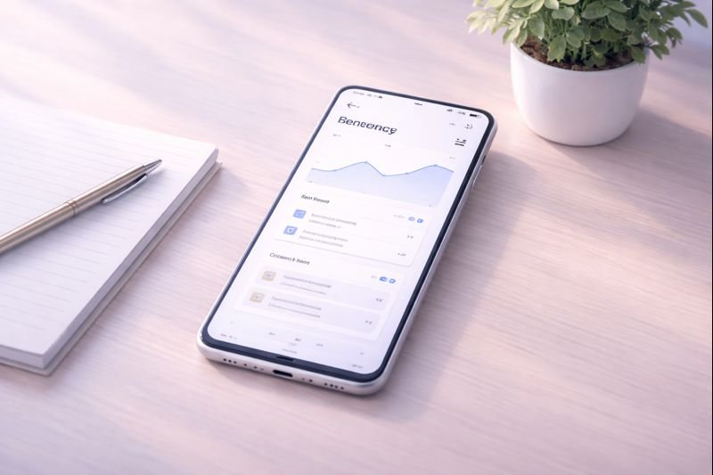minimalist app interface with neutral colors and clean typography