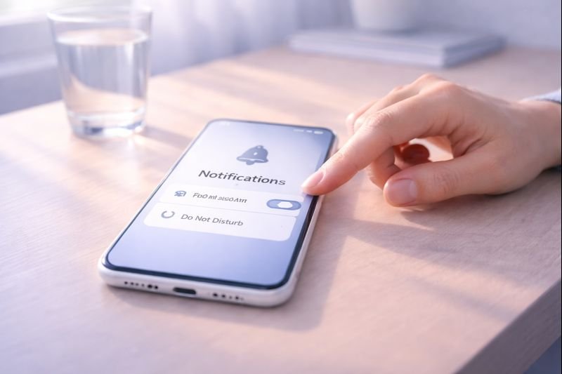 notifications being turned off gently, soft hands, calm gesture