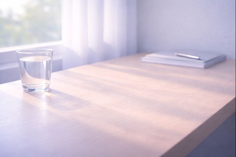 open space, soft light, minimal objects, sense of quiet