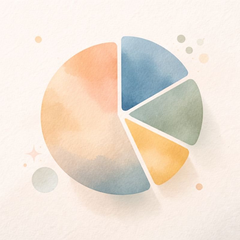 soft abstract shapes forming a pie chart on a paper-like texture, calming palette