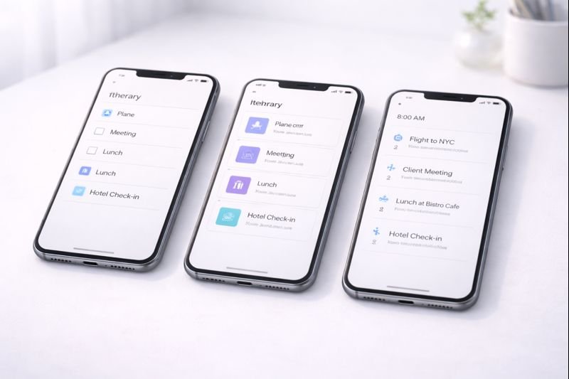 three phones side by side showing different minimalist app layouts, calm comparison