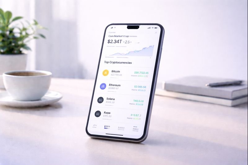 CoinMarketCap app with simplified view and reduced clutter