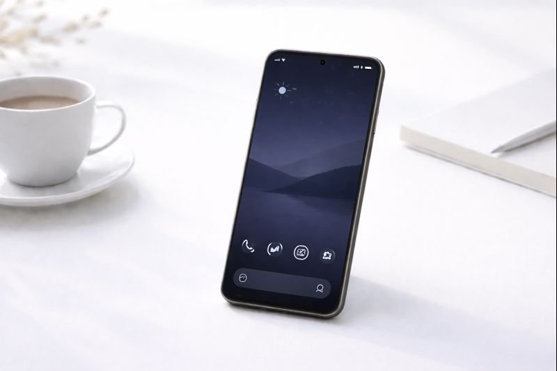 Lines icon pack on a dark minimalist wallpaper