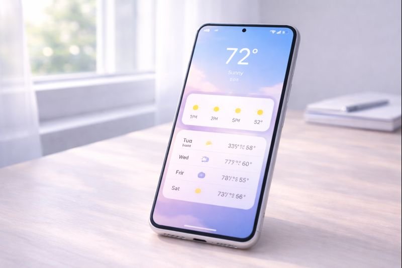 a Material You styled weather app, soft gradients, minimal icons