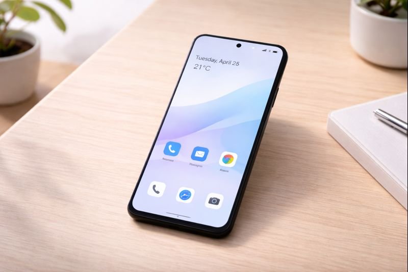 a clean Android home screen with soft colors and limited apps