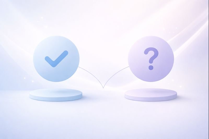 a minimalist comparison image with abstract shapes representing different choices