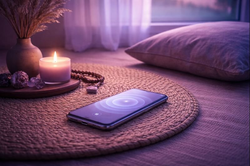 a serene meditation scene with soft ambient light