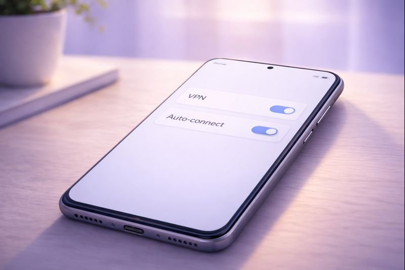 a simple VPN home screen with toggle switches labeled clearly, no decorative elements