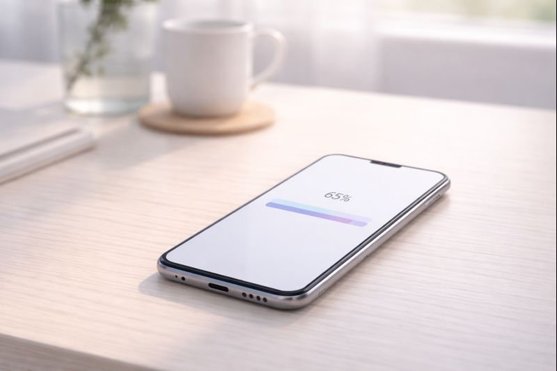 a simple progress bar on a phone screen, soft colors, minimal UI, calm atmosphere