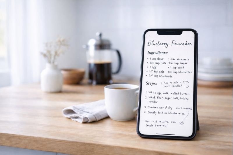 a simple recipe page with handwritten-style notes and personal touches