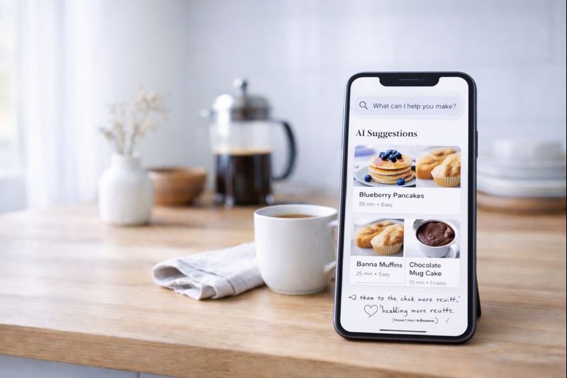a sleek, modern recipe app with AI suggestions and minimal design