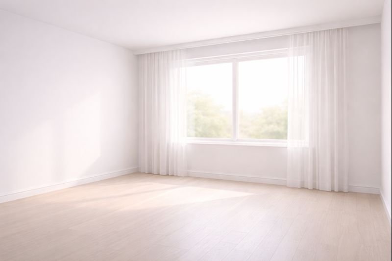 an empty room with a window, soft light, sense of openness and calm