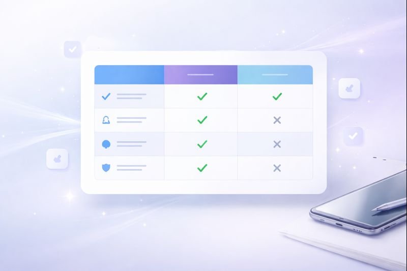 clean comparison table visual on a soft background, no branding emphasis
