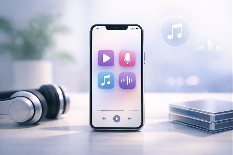 showing several lightweight music apps icons arranged simply on a phone screen