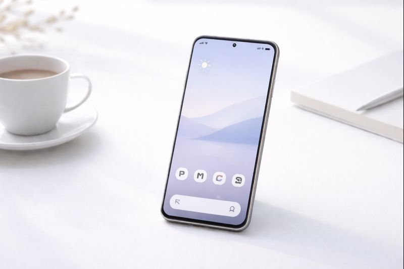 the Letters minimalist icon pack applied to a neutral Android home screen